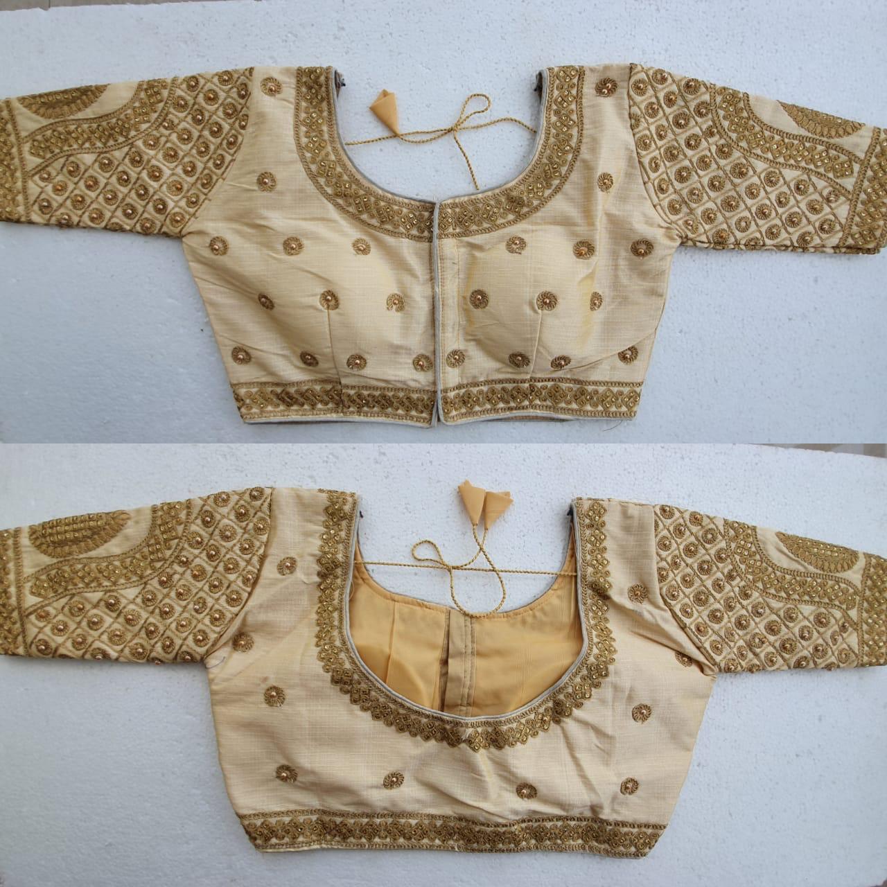 Heavy Tapta silk with thread work blouse in multi colour 3/4 sleeve - SVB Ventures 