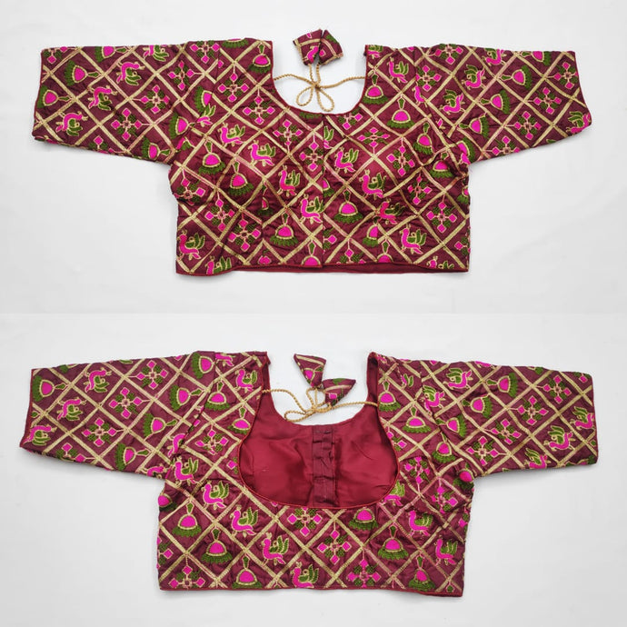Heavy Tapta silk with thread work blouse in multi colour 3/4 sleeve - SVB Ventures 