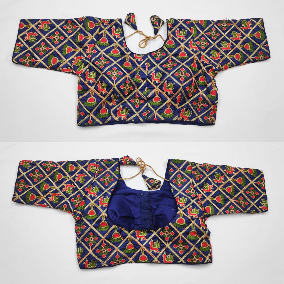 Heavy Tapta silk with thread work blouse in multi colour 3/4 sleeve - SVB Ventures 
