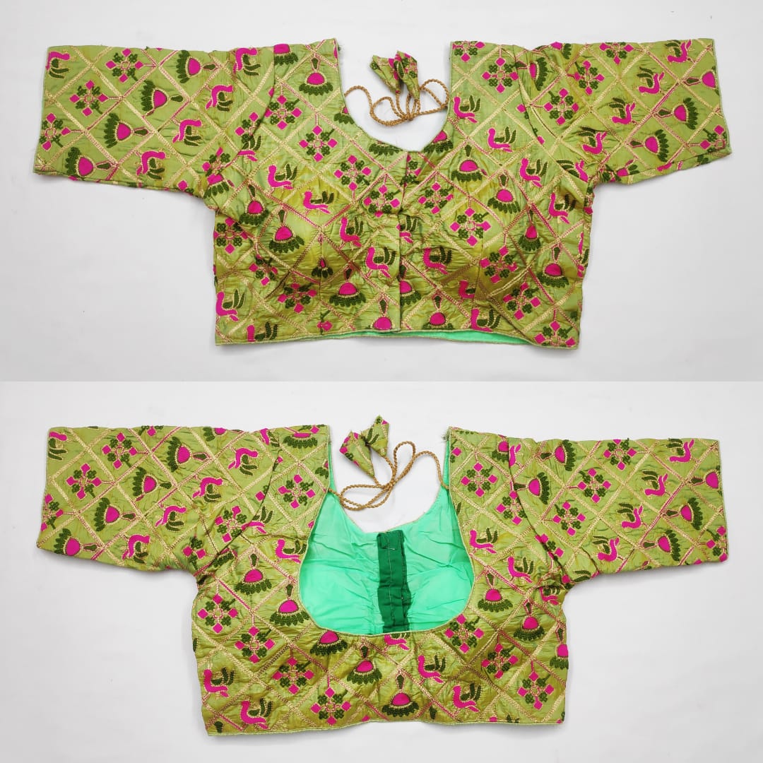 Heavy Tapta silk with thread work blouse in multi colour 3/4 sleeve - SVB Ventures 