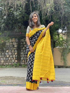 Butter Silk Sarees most unique silk attached blouse piece with Ikkat print