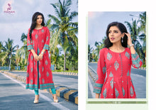 Load image into Gallery viewer, Poonam Designer &quot;Akshara&quot; Kurti in Rayon with center cut foil print
