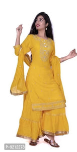 Embroidery straight Kurta with sharara and Duptta in yellow