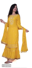 Load image into Gallery viewer, Embroidery straight Kurta with sharara and Duptta in yellow