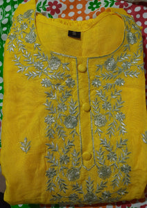 Embroidery straight Kurta with sharara and Duptta in yellow