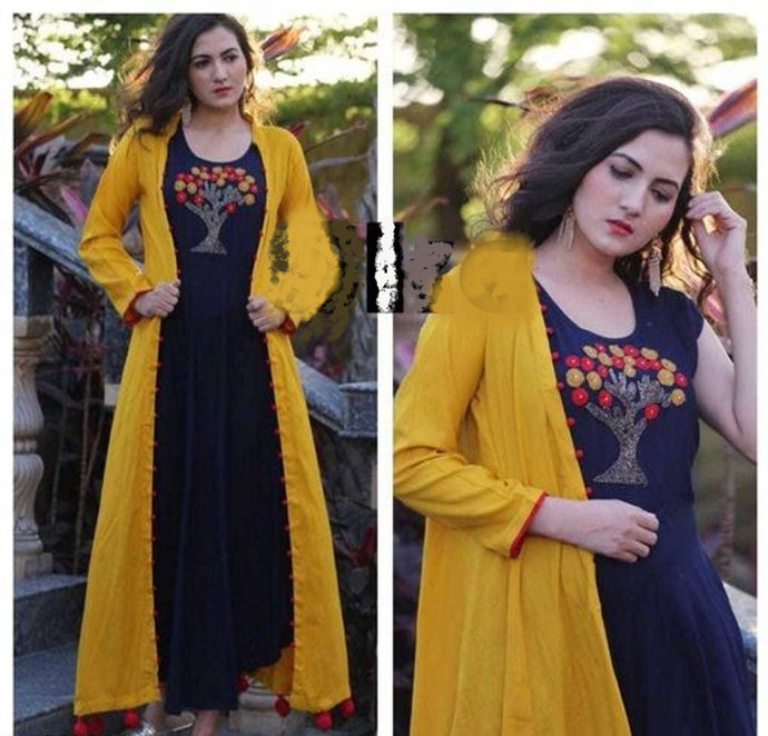 Elegant Rayon Embroidered Women's Kurti & Jacket Set