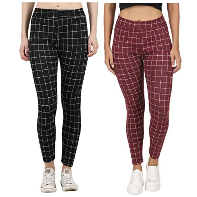 Naughty Little? Womens Checkered Pattern Ankle Length Tights Multicolour Combo (Pack of 2) Free Size (Best Fit to the Hip Size 28 inch to 34 Inches)