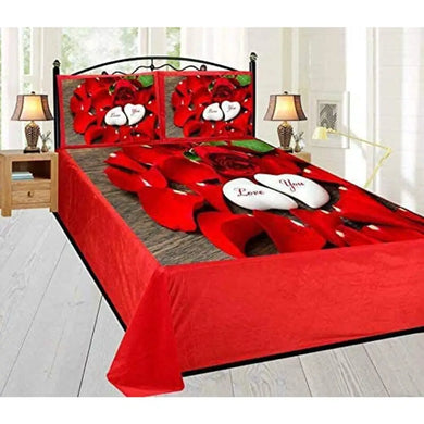 SAI ARPAN Rose I Love You Design 300TC Bedsheet for Double Bed with 2 Pillow Covers 95 x 105 inches