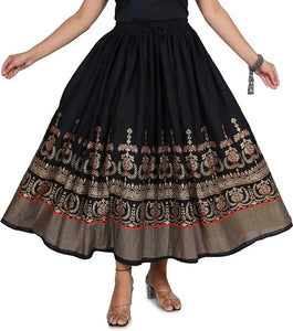 Elegant Black Rayon Printed Flared Skirts For Women