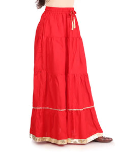 Elegant Red Rayon Solid Flared Skirts For Women