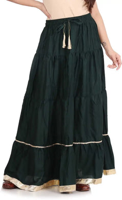 Elegant Dark Green Rayon Solid Flared Skirts For Women
