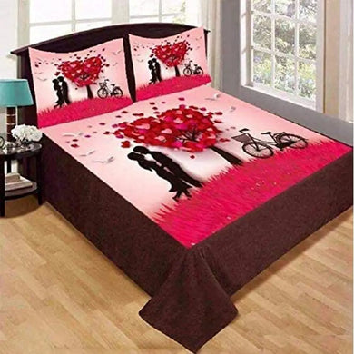 SAI ARPAN Heart Plant Couple's Design 300TC Bedsheet for Double Bed with 2 Pillow Covers 95 x 105 inches