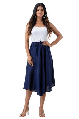 Elegant Dark Blue Rayon Solid Flared Skirts For Women