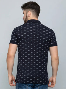 Ekom Men Regular Fit Polo Tshirt | Cotton Matty Half Sleeve All Over Printed T-Shirt - Navy