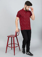 Load image into Gallery viewer, Ekom Men Regular Fit Polo Tshirt | Cotton Matty Polo Neck All Over Printed T-Shirt | Polo Tshirt for Men - Maroon