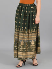 Load image into Gallery viewer, Elite Green Rayon Gold Print Skirt For Women