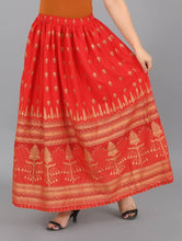 Load image into Gallery viewer, Elite Red Rayon Gold Print Skirt For Women