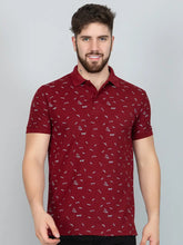 Load image into Gallery viewer, Ekom Men Regular Fit Polo Tshirt | Cotton Matty Polo Neck All Over Printed T-Shirt | Polo Tshirt for Men - Maroon