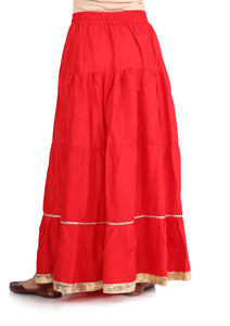 Elegant Red Rayon Solid Flared Skirts For Women