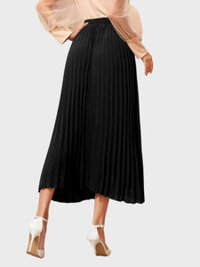 Elegant Black Crepe Solid Skirts For Women