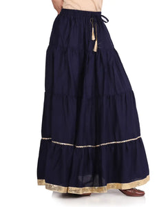 Elegant Dark Blue Rayon Solid Flared Skirts For Women
