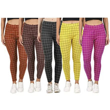 Load image into Gallery viewer, Naughty Little? Womens Checkered Pattern Ankle Length Tights Multicolour Combo (Pack of 5) Free Size (best Fit to the Hip Size 28 inch to 34 inch)