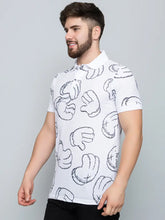 Load image into Gallery viewer, Ekom Men Regular Fit Polo Tshirt | Cotton Matty Funky  Punchy Hands Printed Polo T-Shirt For Men - White