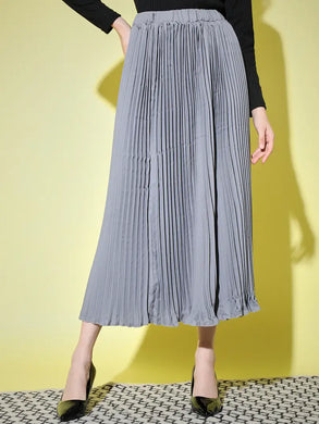 Elegant Grey Crepe Solid Skirts For Women