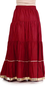 Elegant Maroon Rayon Solid Flared Skirts For Women