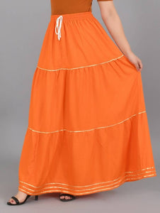 Elegant Orange Rayon Gota Patti Flared Skirt For Women