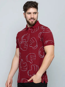 Ekom Men Regular Fit Polo Tshirt | Cotton Matty Funky  Punchy Hands Printed Polo T-Shirt For Men - Maroon