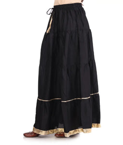 Elegant Black Rayon Solid Flared Skirts For Women