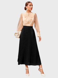 Elegant Black Crepe Solid Skirts For Women