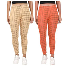 Load image into Gallery viewer, Naughty Little? Womens Checkered Pattern Ankle Length Tights Multicolour Combo (Pack of 2) Free Size (Best Fit to the Hip Size 28 inch to 34 Inches)