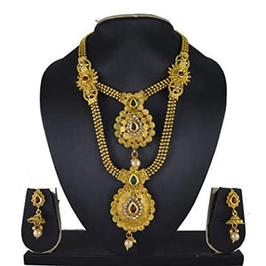 RADHEKRISHNA golden alloy material long and short both jewellary set