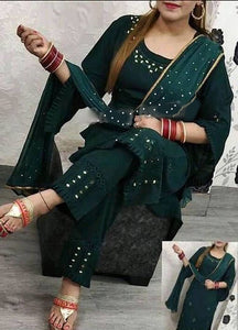 Stunning Green Rayon Gota Handwork Women Kurta Pant Set with Dupatta
