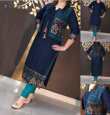 Reliable Blue Printed Rayon Women's Kurti with Jacket