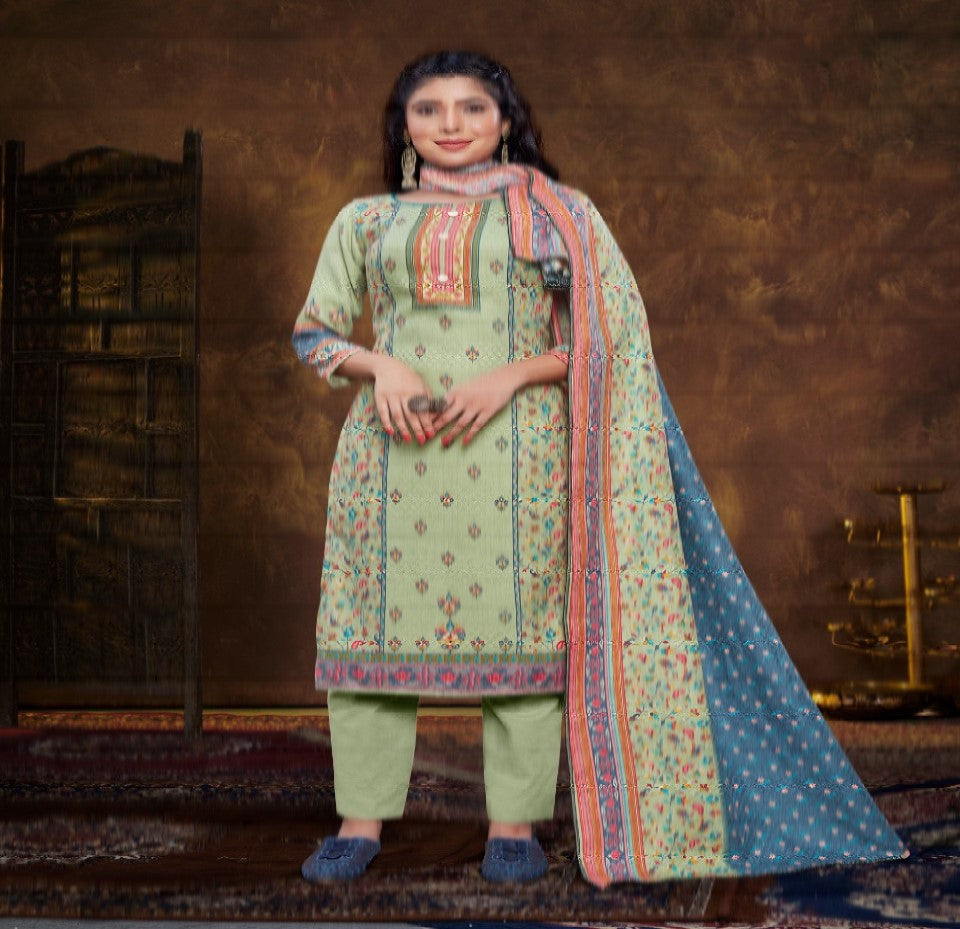 Elevate your wardrobe with the Branded SAFARI Kurti, Pant, and Dupatta set in a soothing Baby Green Elavate fabric. This coordinated ensemble offers a refined blend of comfort and style, perfect for both casual and semi-formal occasions. The lightweight material ensures breathability, while the elegant color enhances your natural grace. Ideal for those seeking a sophisticated yet effortless look.