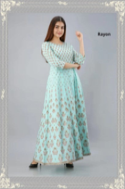 Long Gown Light blue Rayon - 1037