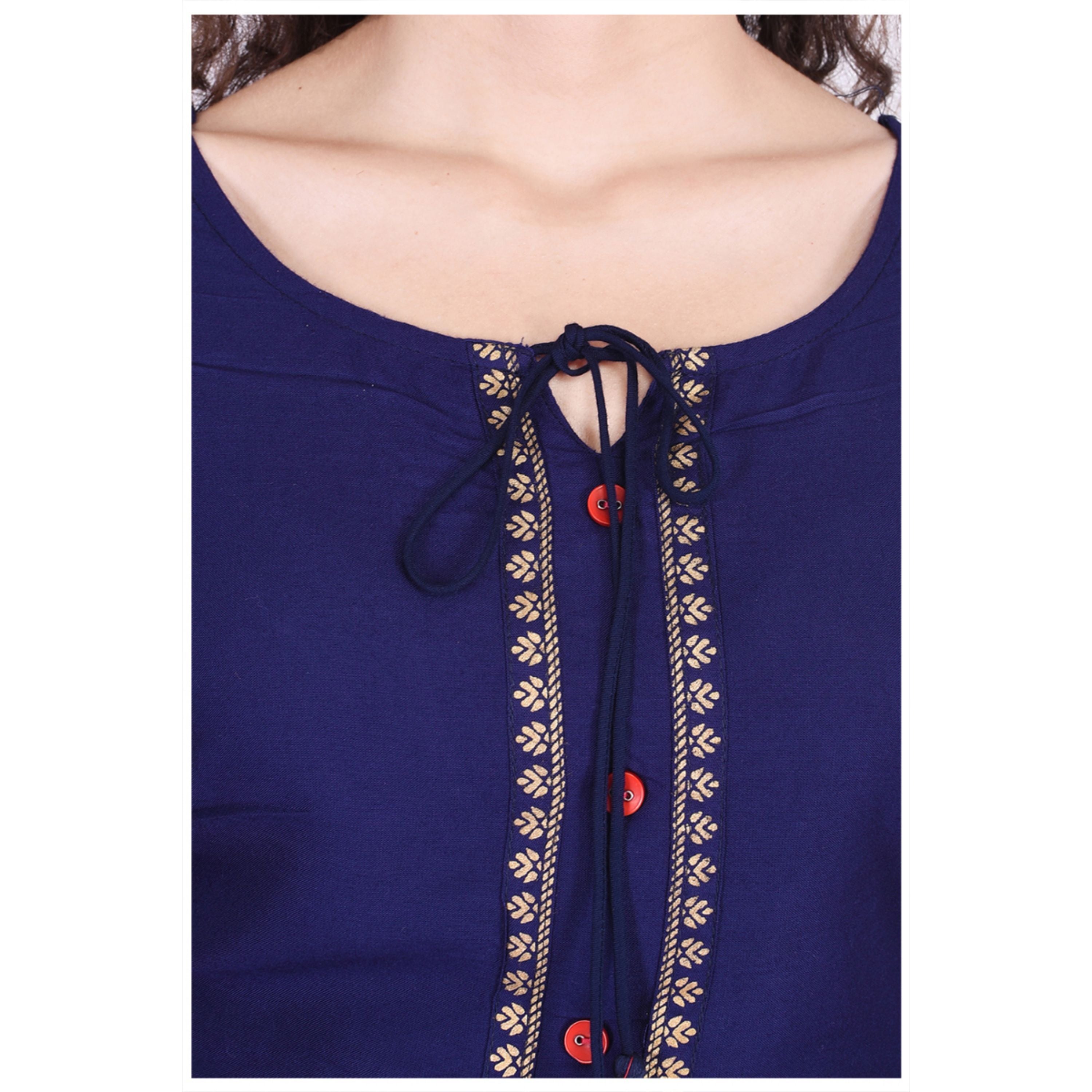 Women's Rayon Printed Double Layered Blue Kurti - SVB Ventures 